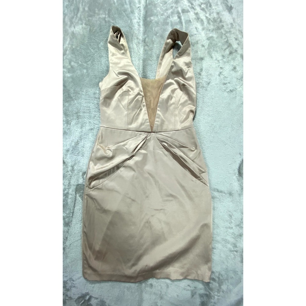 ASOS Dress Womens Small Champagne Satin Plunge Bodycon Cocktail Party Sexy Club